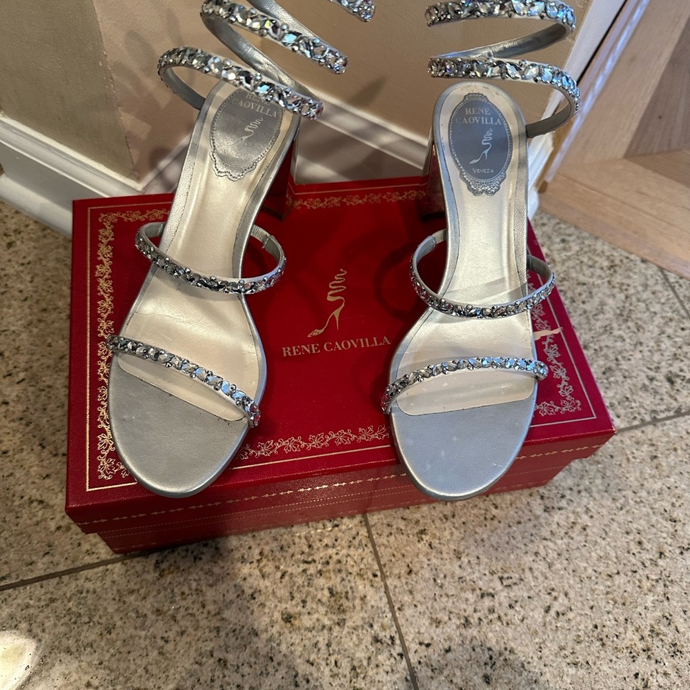 Rene Caovilla Silver Strappy Women's Sandals